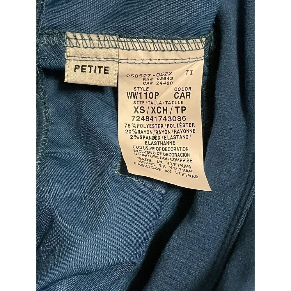 Cherokee Workwear  Women's Mid‎ Rise XS PETITE Scrub Pants Caribbean Blue WW10P